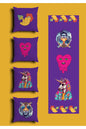 Trippy Psychedelic Purple Cushion Cover Set & Table Runner - Retro Pop Art Melting Heart, Sunglasses Tiger & Neon Acid Unicorn Combo for Y2K Aesthetic Room