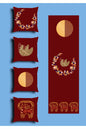 Burgundy Scandinavian Folk Dala Horse Cushion Cover Set & Table Runner - Boho Lunar Crescent Moon & Autumn Botanical Wreath Combo for Cozy Living Room