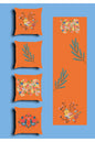 Vibrant Orange Scandinavian Folk Art Bird Cushion Cover Set & Table Runner - Traditional Slavic Floral & Blue Botanical Leaf Branch Combo