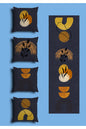Navy Blue Minimalist Arch Cushion Cover Set & Table Runner - Mustard Yellow Geometric Half Circle & Modern Botanical Wheat Branch Combo