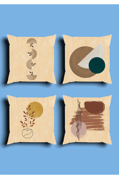 Earthy Beige Geometric Circle Cushion Cover Set & Table Runner - Mid-Century Emerald Teal Dot Combo