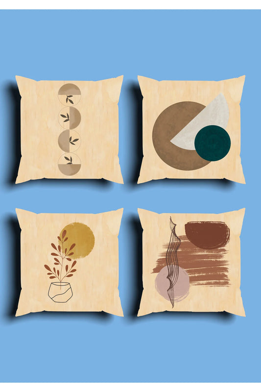 Earthy Beige Geometric Circle Cushion Cover Set & Table Runner - Mid-Century Emerald Teal Dot Combo