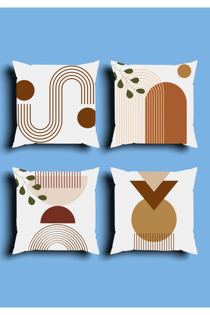 Minimalist White Geometric Arch Cushion Cover Set & Table Runner - Terracotta Abstract Line Loops & Green Botanical Branch Combo
