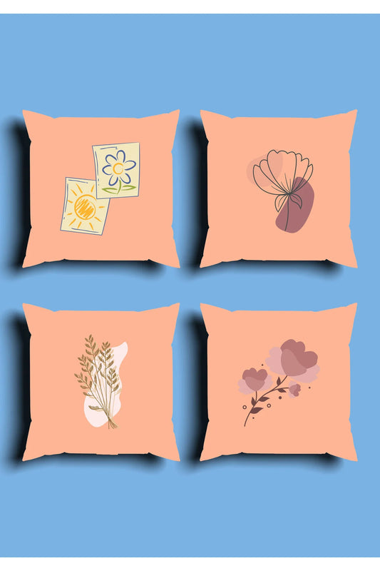 Soft Salmon Pink Floral Cushion Cover Set & Table Runner - Cute Pastel Daisy & Minimalist Line Art Botanical Bouquet Combo