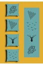 Modern Teal Green Reindeer Cushion Cover Set & Table Runner - Origami Geometric Diamond & Flying Birds Pattern Combo