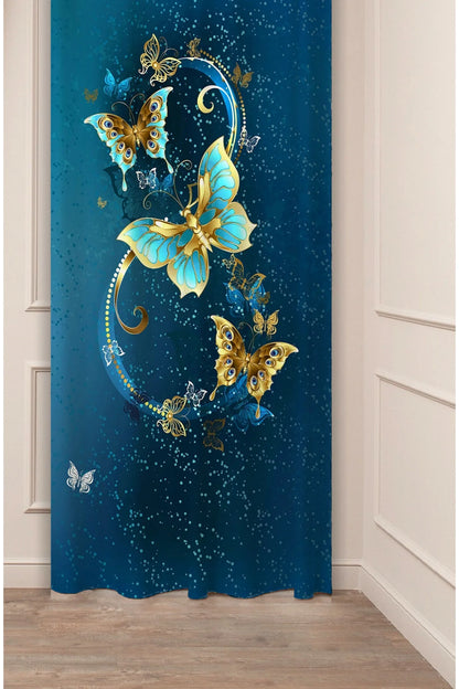 Butterfly Fairytale Patterned Digital Printed Drape (Single Panel) - Modern Colorful Stars & Suede Texture