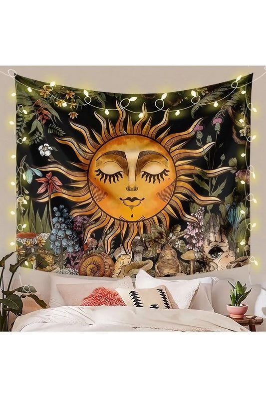 Burning Sun Vintage Floral & Botanical Leaves - Mystic Hippie Tapestry Wall Art