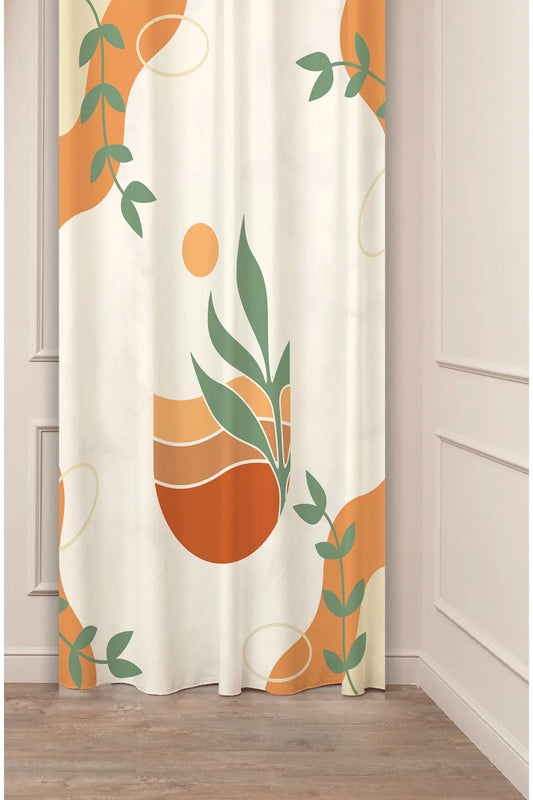 Boho Scandinavian Abstract Leaf Blackout Curtain Panels - Mid-Century Modern Terracotta Sun & Geometric Orange Landscape Backdrop