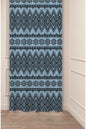 Classic Ethnic Geometric Tribal Blackout Curtain Panels - Traditional Aztec Diamond Pattern & Muted Slate Blue Bohemian Ikat Backdrop