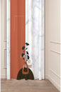 Modern Luxury White Marble & Terracotta Arch Curtain Panels - Surrealist Ceramic Vase & Midnight Navy Botanical Branch Art Drape