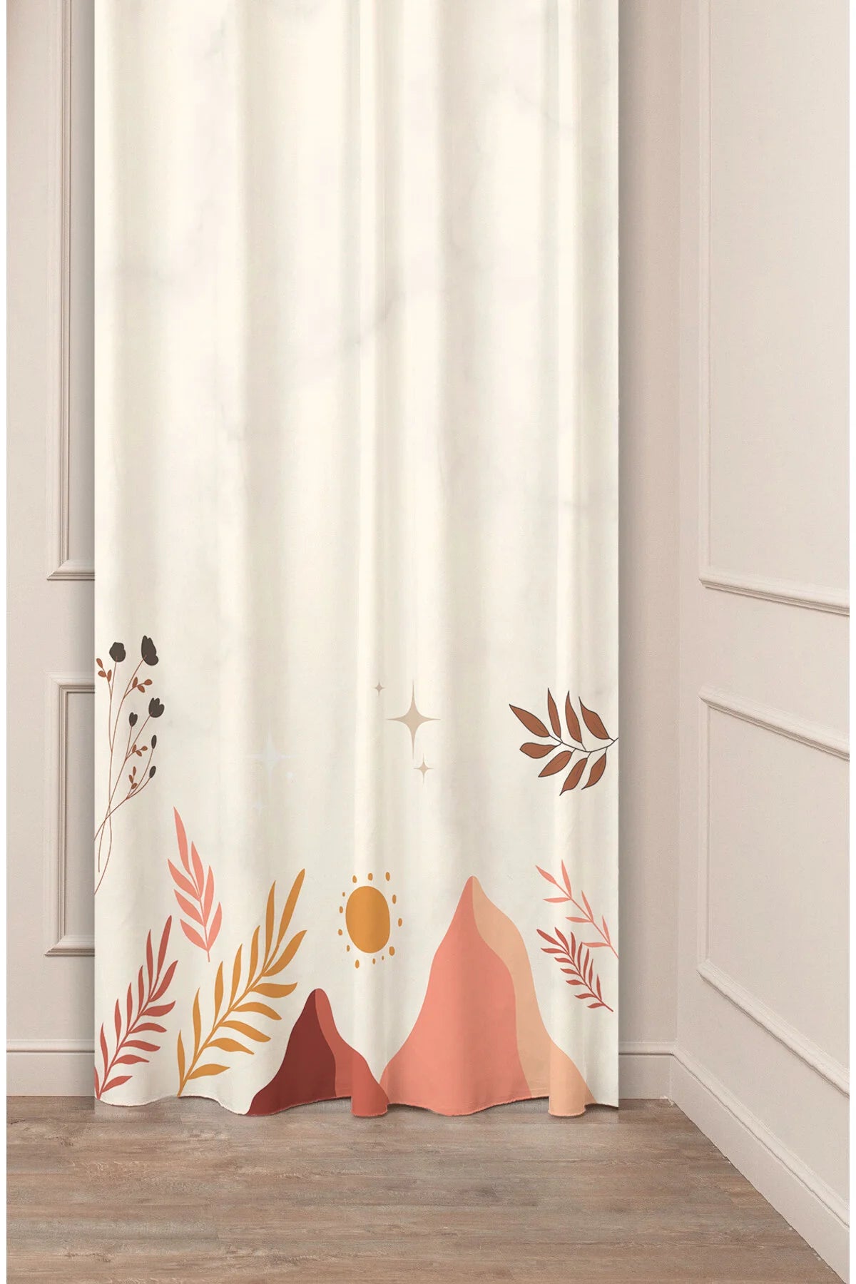 Modern Boho Desert Mountain & Sun Blackout Curtain Panels - Whimsical Terracotta Clay Landscape & Cactus Botanical Living Room Backdrop