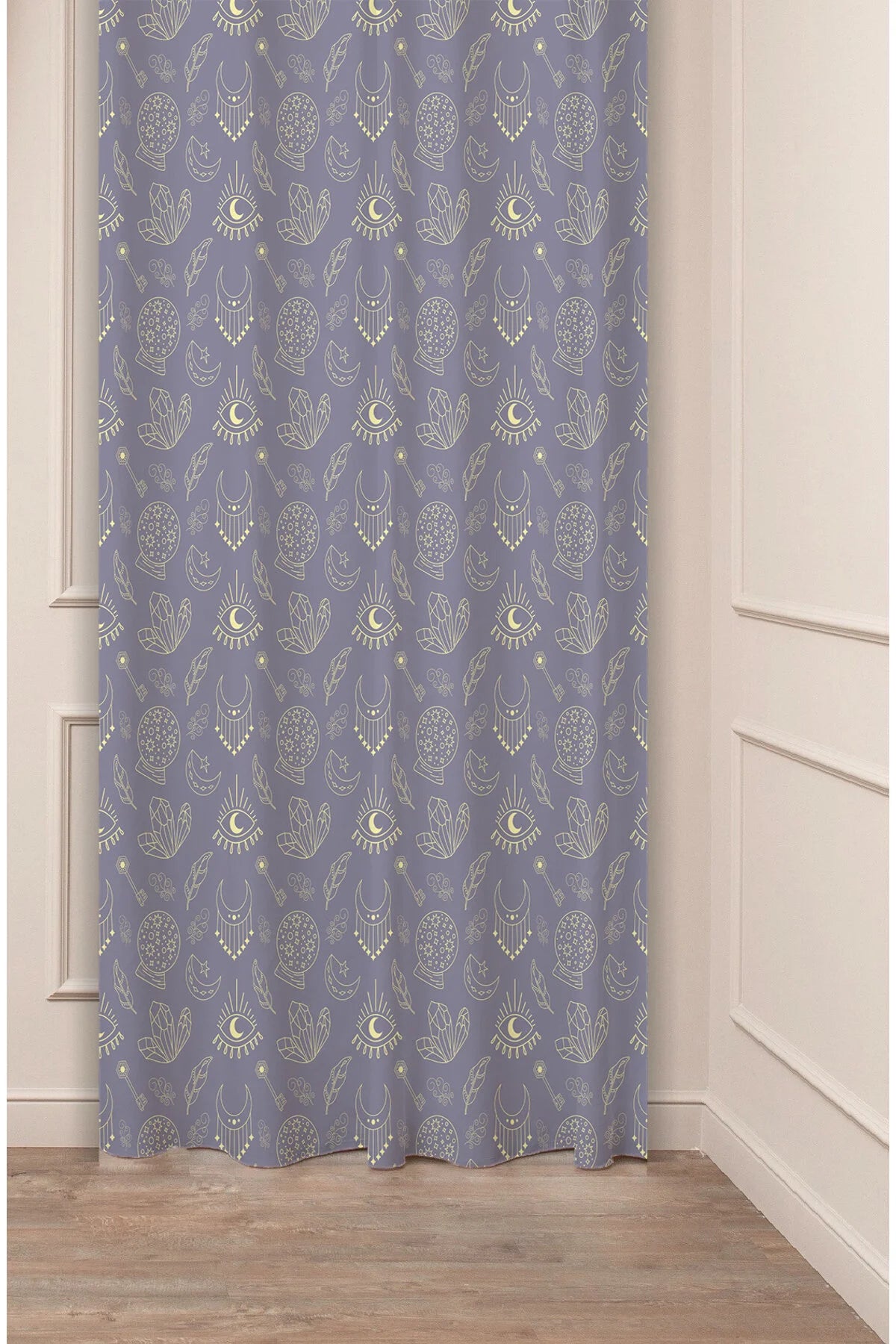 Mystical Celestial Lavender Purple Blackout Curtain Panels - Witchy Esoteric Gold Crescent Moon & Magic Crystal Spiritual Living Room Backdrop