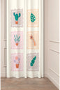 Cute Retro Postage Stamp Botanical Curtain Panels - Whimsical Pastel Cactus & Monstera Leaf Nursery & Playroom Window Drapery