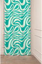 Vibrant Turquoise Teal & Cream Groovy Wave Curtain Panels - Retro Psychedelic Fluid Amorphous Swirl Abstract Living Room Drapery