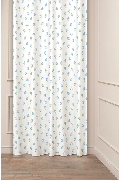 Charming Cottagecore Tiny Blue Floral Curtain Panels - Vintage French Country Botanical Sprig Nursery & Cozy Bedroom Window Drapery