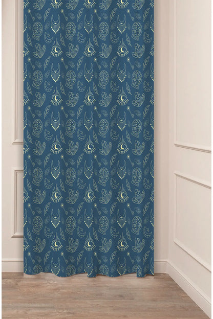 Southwestern Indigo Blue Tribal Geometric Curtain Panels - Ethnic Aztec Diamond Motif Aztec Boho Living Room & Cabin Window Drapery