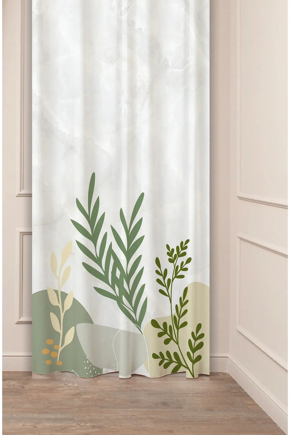 Organic Sage & Olive Green Botanical Branch Curtain Panels - Minimalist Soft Clay Shapes Watercolor Background Neutral Living Room Drapery