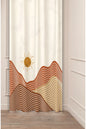 Retro Boho Chic Wavy Desert Mountain Curtain Panels - Mid-Century Linear Sunburst & Interlocking Parallel Dune Lines Living Room Drapery