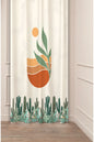 Minimalist Boho Desert Cactus Border Curtain Panels - Mid-Century Terracotta Sunset & Tropical Palm Leaf Marble Texture Living Room Drapery