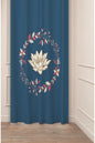 Elegant Navy Blue Lotus Flower Wreath Curtain Panels - Whimsical Botanical Floral Garland Chinoiserie Aesthetic Bedroom & Living Room Drapery