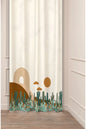 Terracotta Desert Horizon Arch Curtain Panels - Mid-Century Saguaro Cactus Garden & Earth Tone Sunset Clouds Modern Apartment Window Drapery