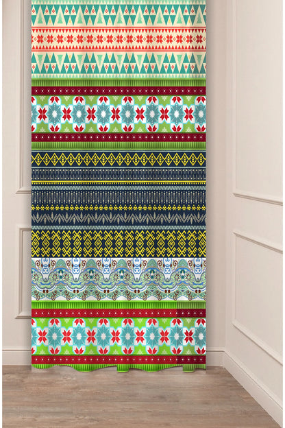 Nordic Fair Isle & Ethnic Kilim Stripe Curtain Panels - Boho Geometric Aztec Tribal Motif All-Over Rustic Cabin & Holiday Home Living Room Drapery