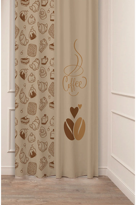 Boho Coffee Bean & Fruit Kitchen Curtain - Chic Digital Printed Greenery Pattern Single Panel Drape for Cafe Style Decor
