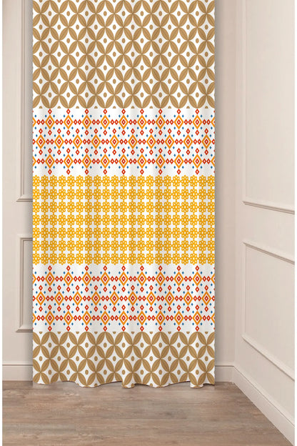 Southwestern Mustard Gold Kilim Stripe Curtain Panels - Boho Aztec Tribal Geometric Diamond Motif All-Over Rustic Farmhouse Living Room Drapery