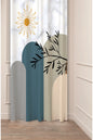 Modern Japandi Abstract Mountain & Sunburst Curtain Panels - Minimalist Teal & Earth Tone Geometric Hills Marble Texture Botanical Leaf Living Room Drapery