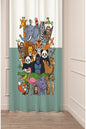 Cute Safari Zoo Animals Kids Curtain Panels - Whimsical Jungle Wildlife Elephant Lion Panda Gorilla Playroom & Nursery Soft Mint Green Window Drapery