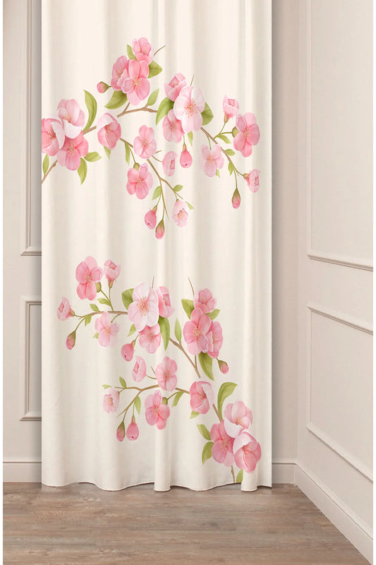 Geometric Floral & Leaf Pattern Curtain - Modern Abstract Squares Digital Printed Single Panel Drape for Contemporary Home Decor
