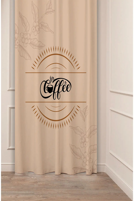 Retro Coffee House Cafe Kitchen Curtain Panels - All-Over Line Art Espresso Mugs & Coffee Pot Pattern Cream Bistro Window Drapery