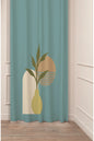 Organic Modern Turquoise Boho Ceramic Vase Curtain Panels - Minimalist Nordic Arch & Terracotta Shape Abstract Leaf Sage Green Living Room Drapery