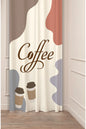 Minimalist "Coffee" To-Go Paper Cups Curtain Panels - Abstract Earthy Shapes & Terracotta Fluid Waves Cream Kitchen Bistro Drapery