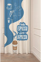 "More Espresso Less Depresso" Asymmetric Wave Curtain Panels - Minimalist Muted Blue & Cream Specialty Coffee Theme Kitchen Bistro Drapery