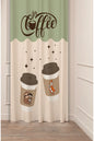 Cute Animals & Coffee To-Go Cup Curtain Panels - Sage Green Colorblock & Cream Minimalist Sloth and Fox Graphic Kitchen Bistro Drapery