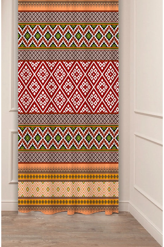 Authentic Anatolian Ethnic Kilim Motif Curtain Panels - Traditional Turkish Geometric Pattern Rustic Bohemian Living Room Drapery