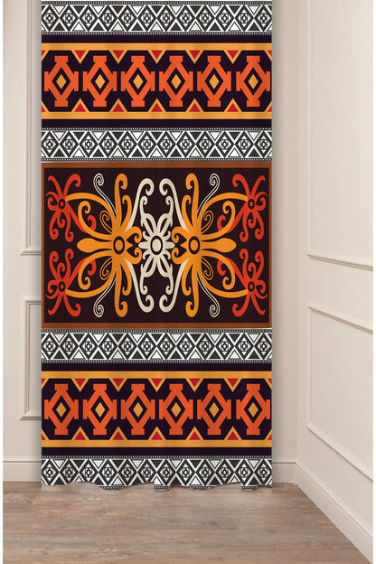 Ornate Anatolian Ethnic Kilim Motif Curtain Panels - Traditional Turkish Symmetrical Diamond Pattern Rustic Bohemian Living Room Drapery