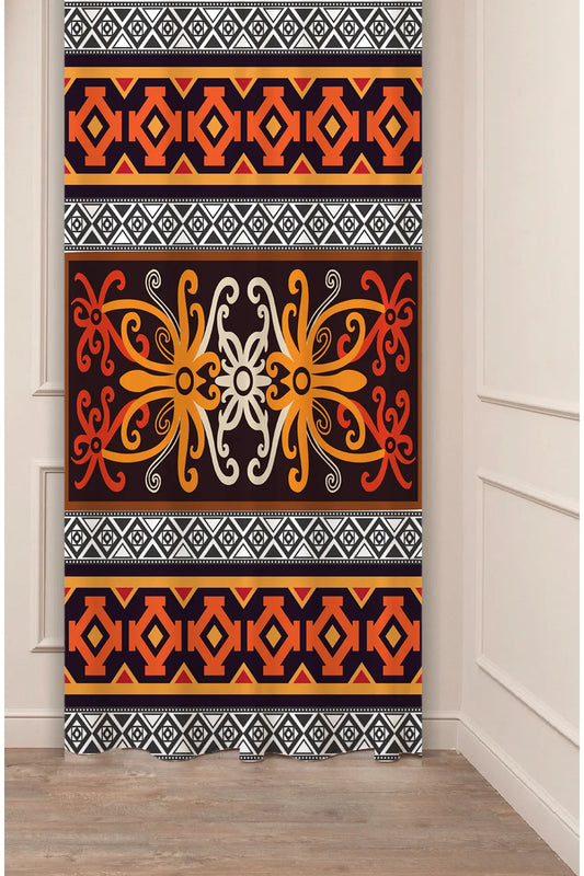 Ornate Anatolian Ethnic Kilim Motif Curtain Panels - Traditional Turkish Symmetrical Diamond Pattern Rustic Bohemian Living Room Drapery
