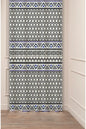 Blue & Black Geometric Ethnic Chain Curtain Panels - Traditional Anatolian Zigzag Pattern Cream Rustic Bohemian Living Room Drapery