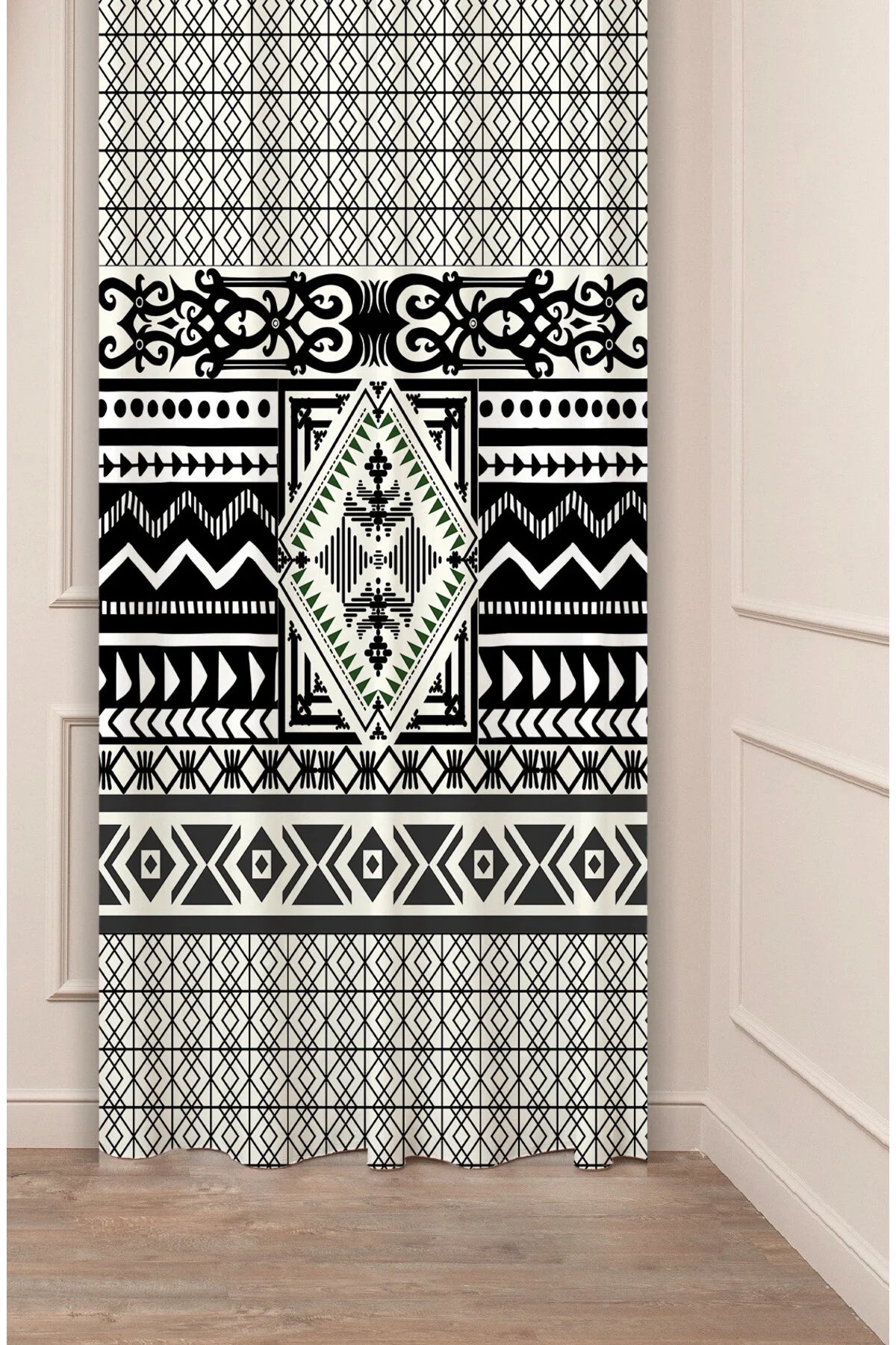 Modern Teal & Orange Floral Curtain Panels with Ethnic Kilim Border - Eclectic Botanical and Traditional Geometric Pattern Bohemian Living Room Drapery (Kopya)