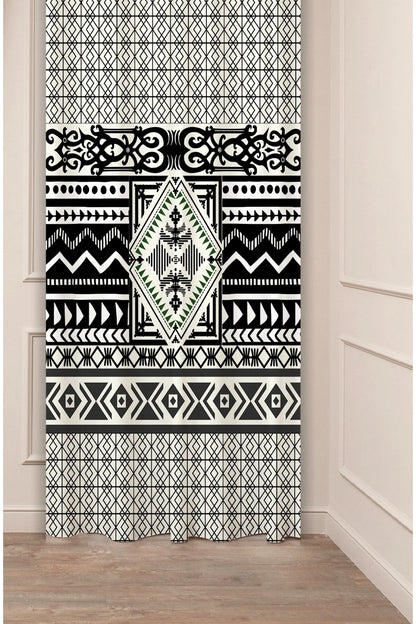 Modern Teal & Orange Floral Curtain Panels with Ethnic Kilim Border - Eclectic Botanical and Traditional Geometric Pattern Bohemian Living Room Drapery (Kopya)