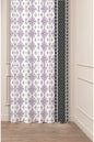 Elegant Purple Ikat Damask Curtain Panels with Black & White Geometric Border - Symmetrical Folk Pattern Cream Bohemian Living Room Drapery