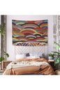 Abstract Boho Rainbow Wave Wall Tapestry - Colorful Layered Arch Geometric Fabric Poster Mid-Century Modern Bedroom Living Room Wall Hanging