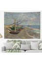 Vincent van Gogh "Fishing Boats on the Beach" Fine Art Wall Tapestry - Post-Impressionist Nautical Landscape Bedroom Aesthetic Hanging Fabric Poster