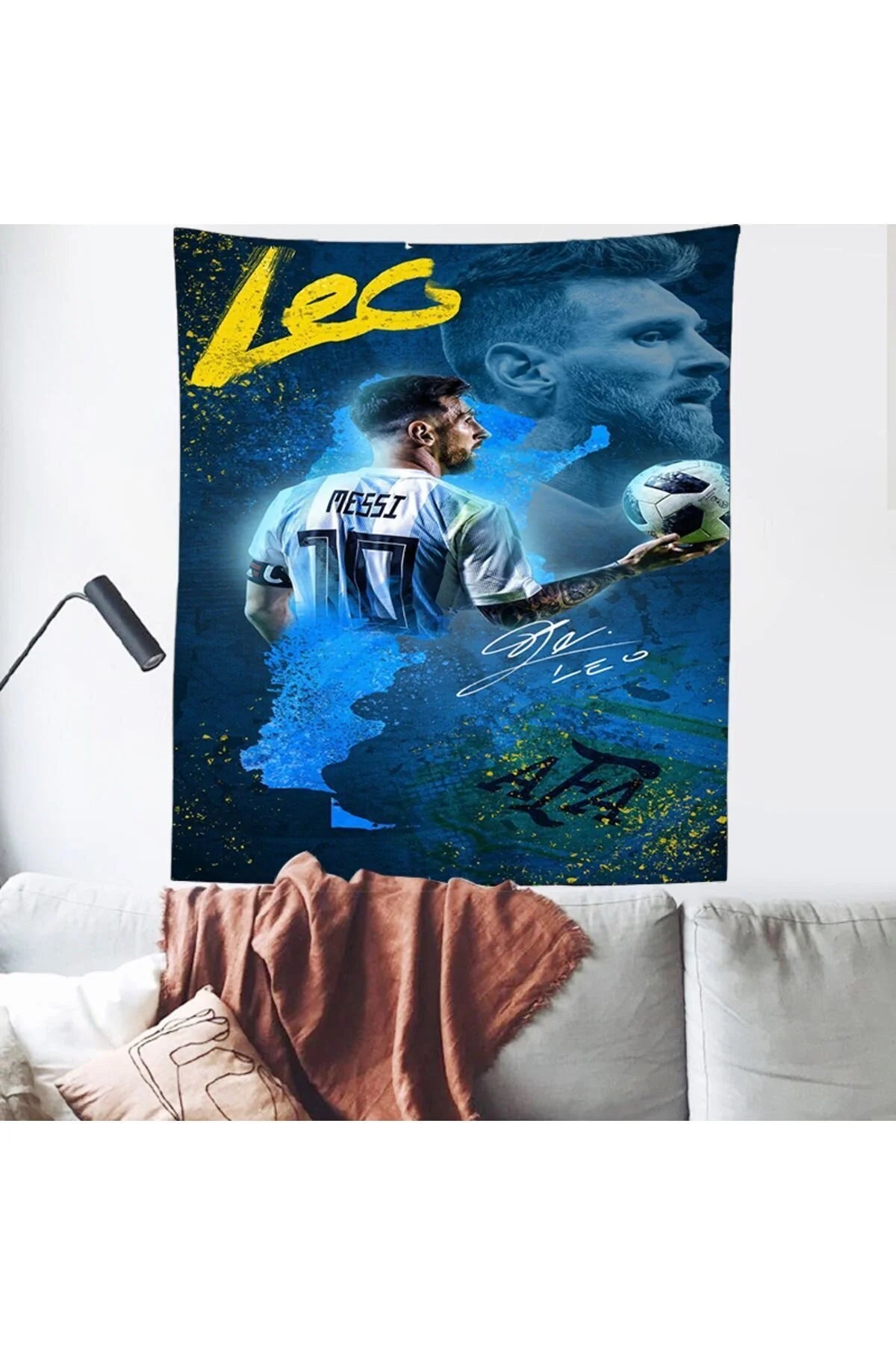 Lionel Messi Signature Football Wall Tapestry - Argentina National Team No 10 Leo Messi World Cup Soccer Fabric Poster Boy Bedroom Sports Decor