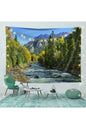 Forest River Mountain Landscape Wall Tapestry - Nature Stream Pine Trees Fabric Poster Cozy Woodland Scenery Living Room Bedroom Hanging