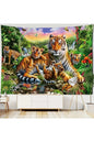 Tiger Family Jungle Wilderness Wall Tapestry - Vibrant Tropical Rainforest Wildlife Fabric Poster Cute Tiger Cubs Kids Room Living Room Wall Hanging