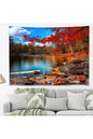 Autumn Lake Mountain Forest Wall Tapestry - Red Maple Leaves Nature Landscape Fabric Poster Cozy Woodland Scenery Living Room Bedroom Hanging
