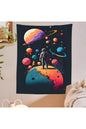 Retro Pop Astronaut Cosmic Space Wall Tapestry - Colorful Planets and Stars Fabric Poster Cartoon Galaxy Child Boy Bedroom Gaming Room Hanging